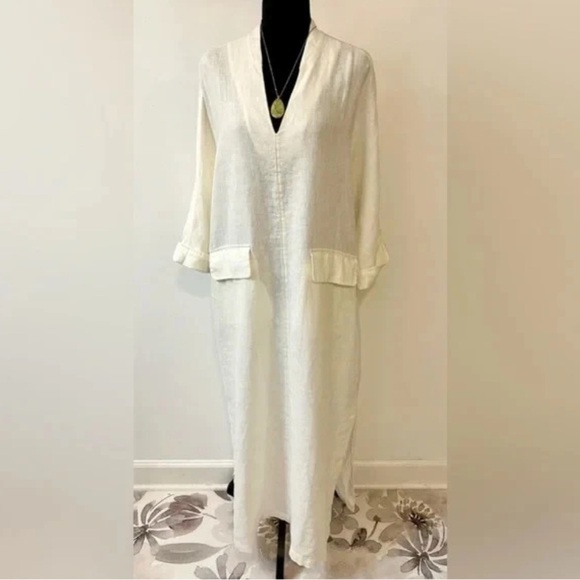 Soft Surroundings Kavala 100% Linen Size L White/Cream Dress - Picture 4 of 12